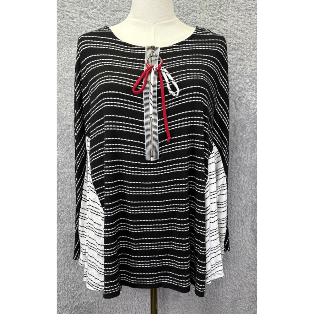 IC by Connie K Womens XXL Tunic Top Black White Lagenlook Art to Wear Zipper
